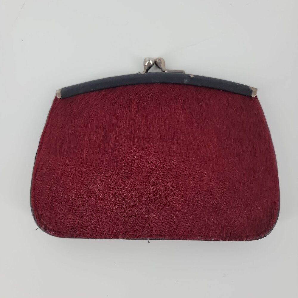 Fossil Leather & Hair-On Hide Frame Wallet Red Black Kiss Lock Clutch - Picture 2 of 8